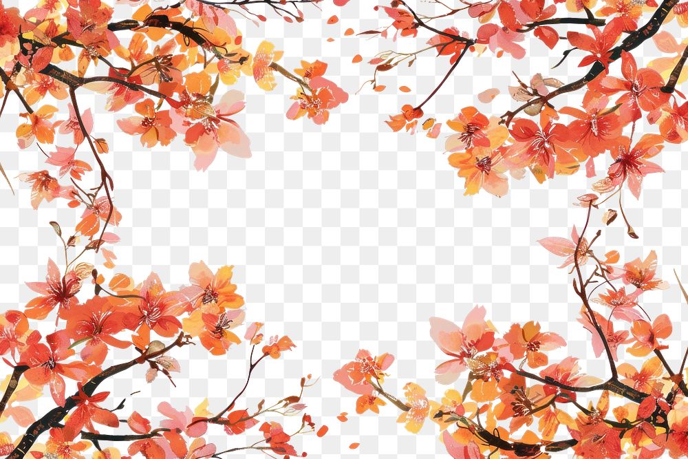 PNG Cherry blossoms flowers autumn border.