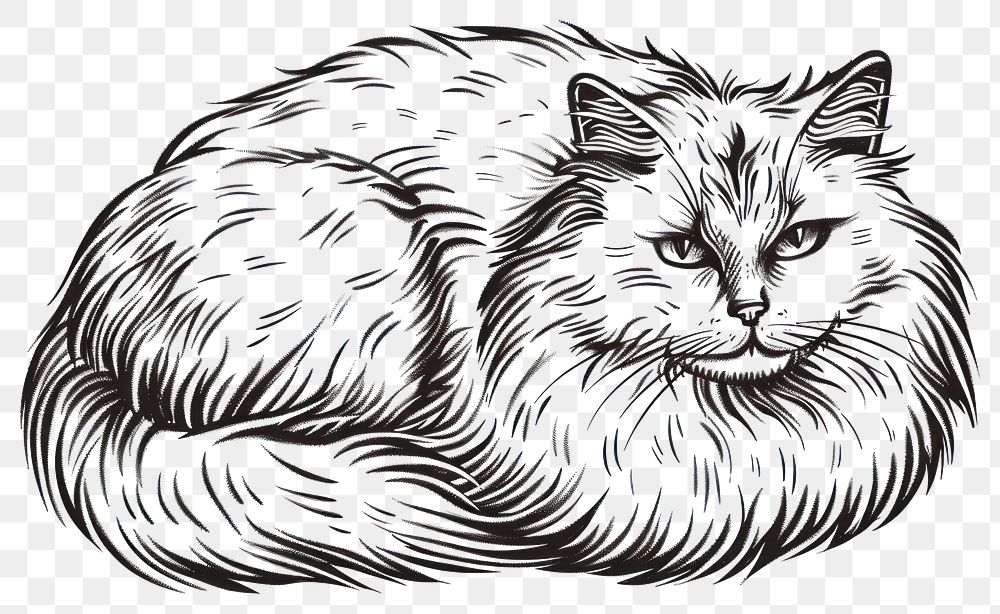 PNG A cat doodle art illustration drawing.