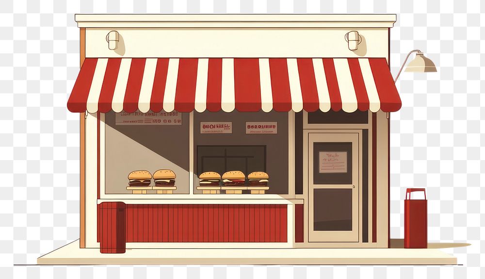 PNG Burger shop front illustration awning burger.