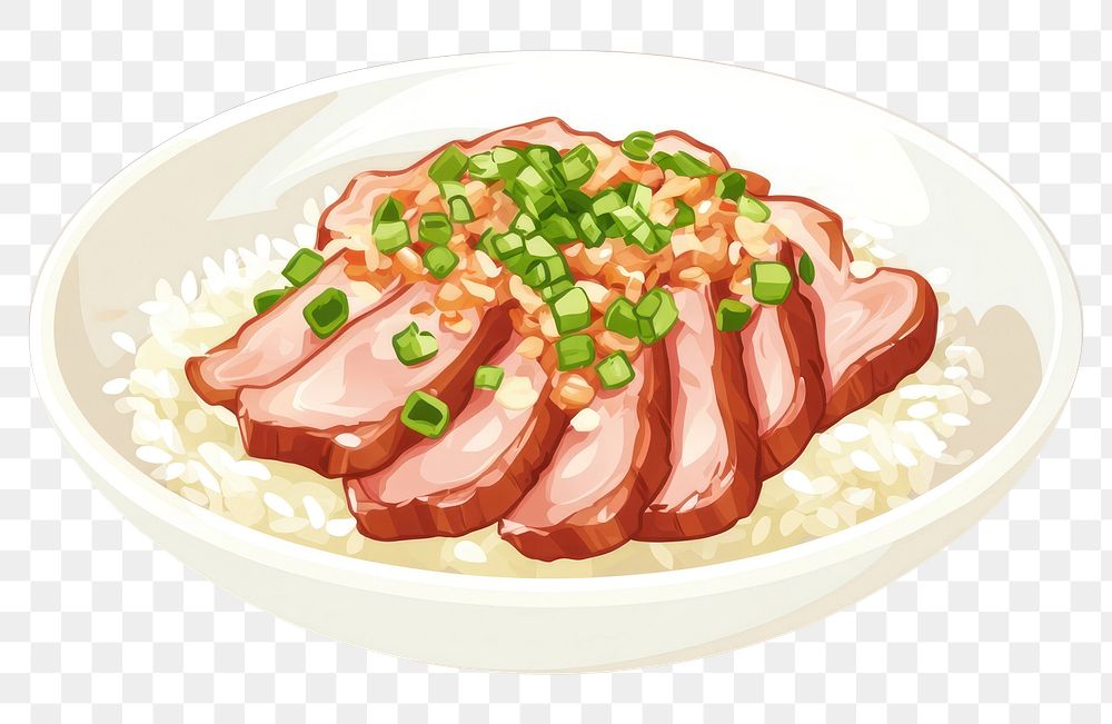 PNG Pork leg rice illustration food meal.