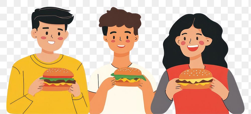 PNG People eating burgers illustration person people.