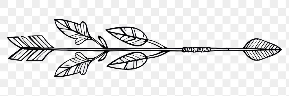 PNG Line art arrow illustration white leaf-decorated.