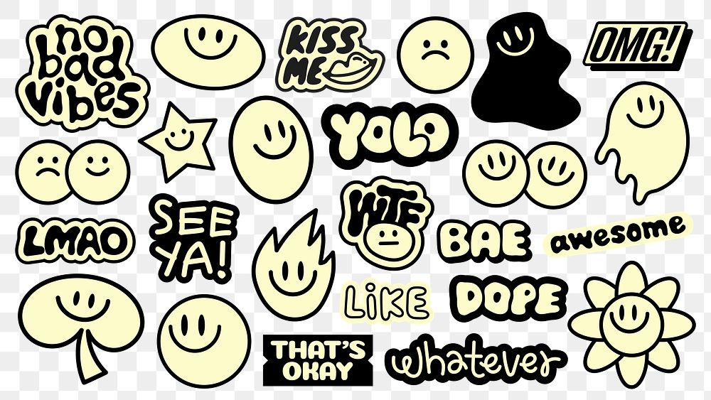 PNG Playful emoji sticker collection on transparent background