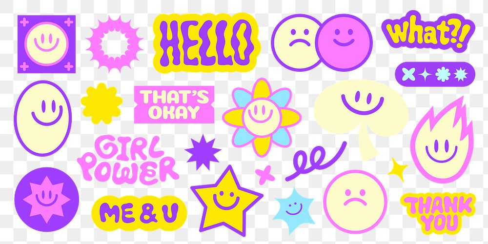 PNG Colorful playful sticker designs on transparent background