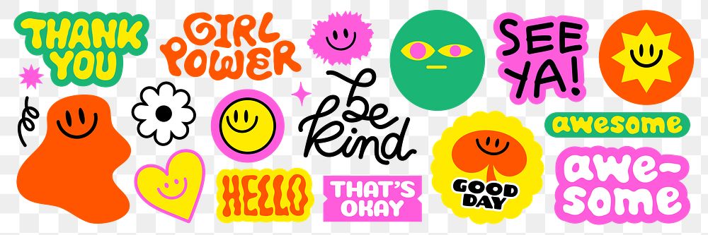 PNG Colorful retro motivational stickers on transparent background