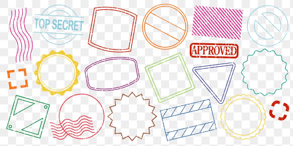 PNG Colorful abstract stamp designs , set on transparent background