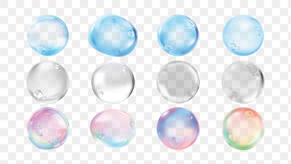 PNG Colorful glossy bubbles collection on transparent background