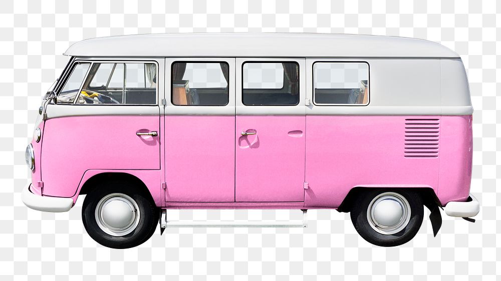 Pink microbus png sticker, vehicle image on transparent background