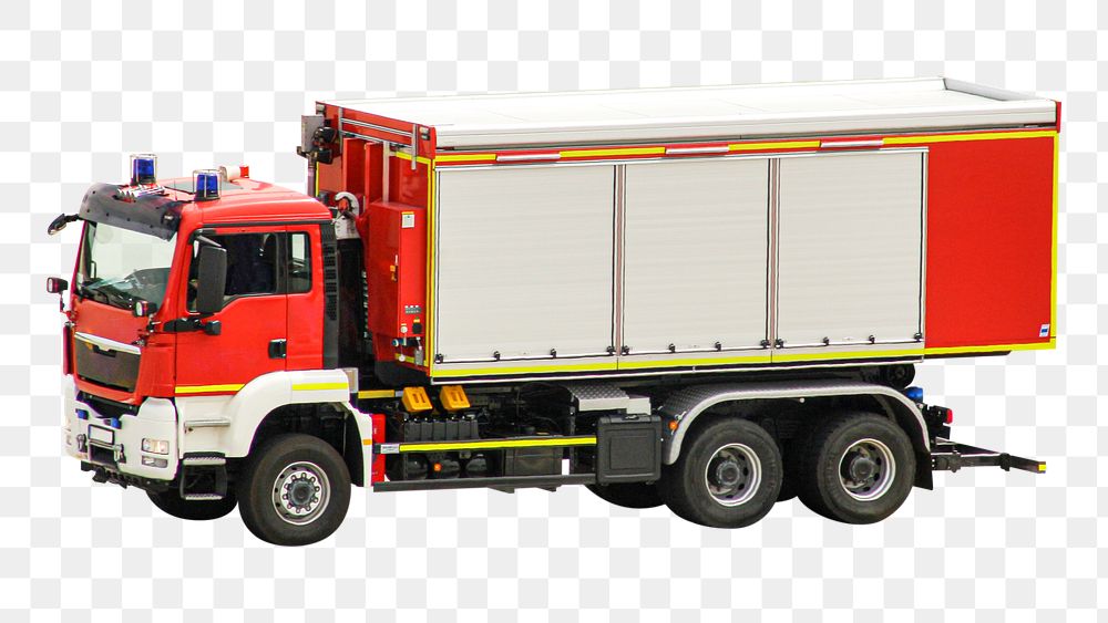 Fire truck png sticker, rescue operation vehicle image on transparent background