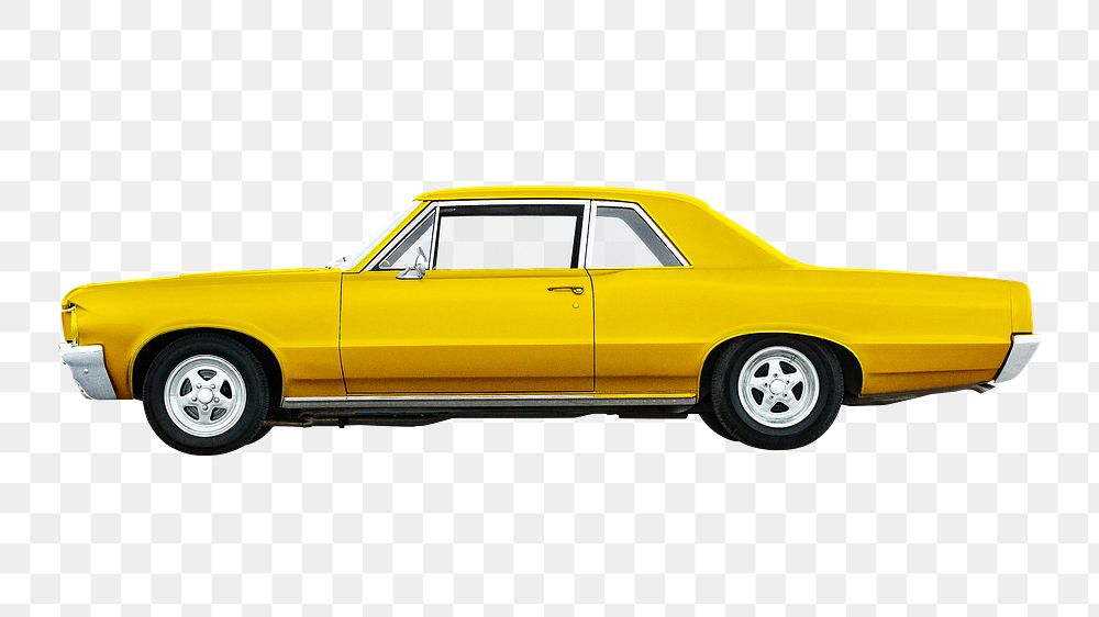 Yellow vintage car sticker, vehicle image on transparent background