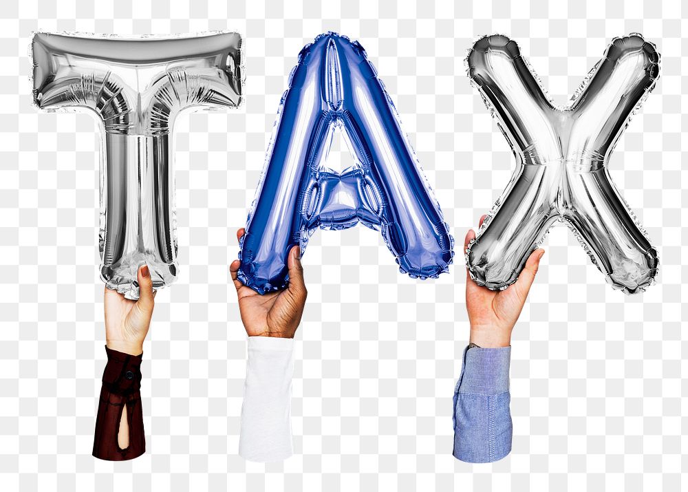 Tax png, letter foil balloon, typography collage element, transparent background