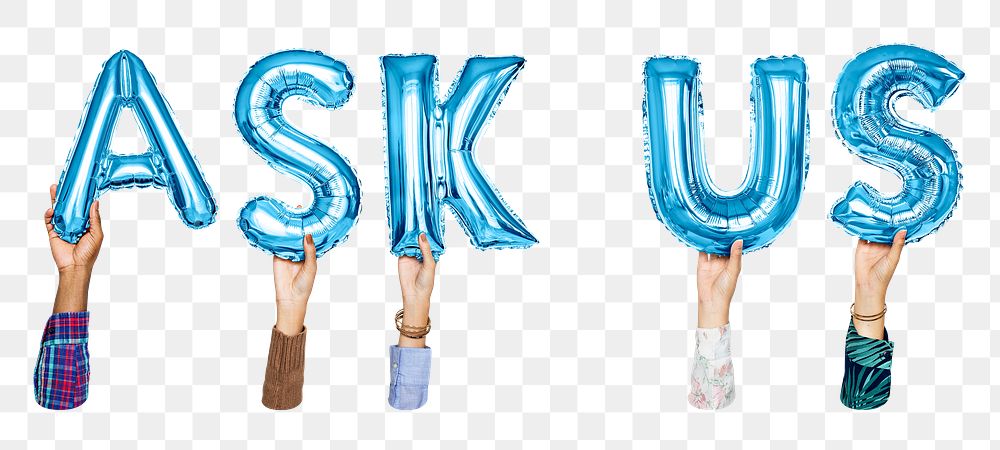 Ask us balloon png word sticker, transparent background
