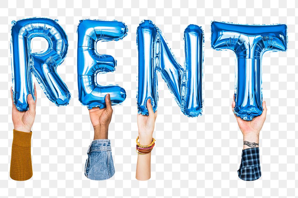 Rent word png, letter foil balloon, typography collage element, transparent background