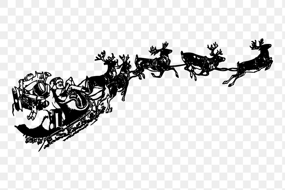 Santa sleigh png sticker, vintage Christmas illustration on transparent background. Free public domain CC0 image.