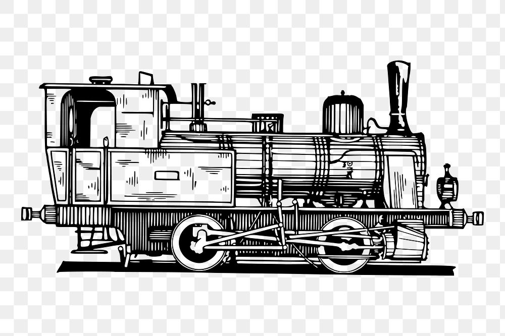 Locomotive train png sticker, vintage transportation illustration on transparent background. Free public domain CC0 image.