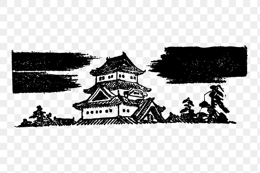 Japanese temple png sticker, vintage architecture illustration on transparent background. Free public domain CC0 image.