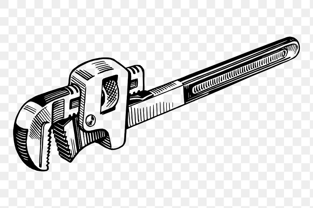 Pipe wrench png sticker, vintage tool illustration on transparent background. Free public domain CC0 image.