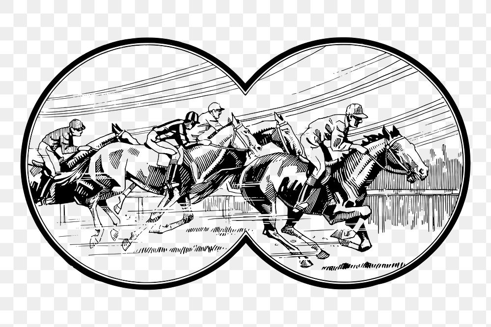 Horse racing png sticker, binoculars view illustration on transparent background. Free public domain CC0 image.