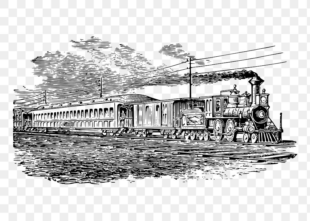 Train png sticker, transportation vintage illustration on transparent background. Free public domain CC0 image.