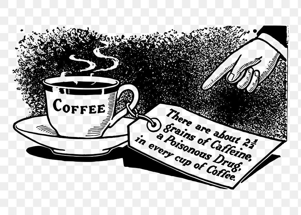 Anti-caffeine png campaign sticker, vintage illustration on transparent background. Free public domain CC0 image.