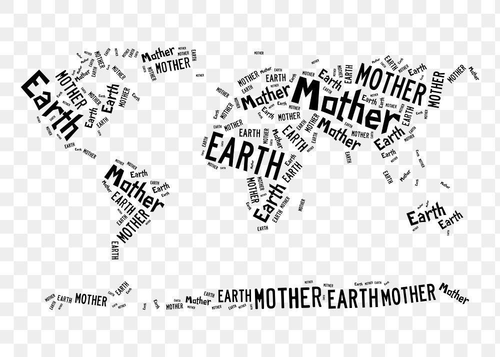 Typography png world map sticker, mother earth text on transparent background. Free public domain CC0 image.