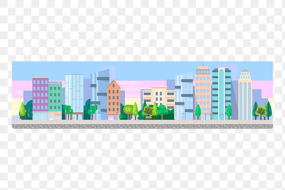 Cityscape divider png sticker, pastel illustration on transparent background. Free public domain CC0 image.