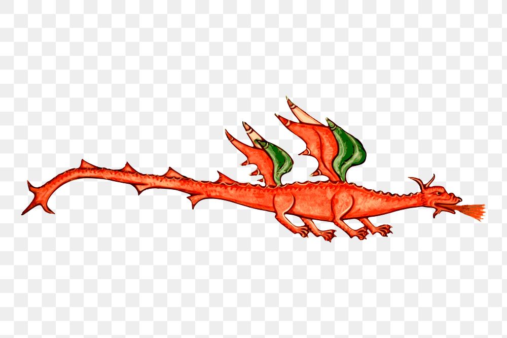 Fire dragon png sticker, mythical creature illustration on transparent background. Free public domain CC0 image.