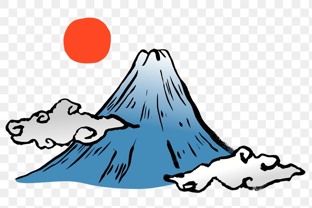 Volcanic mountain png sticker, Japanese illustration on transparent background. Free public domain CC0 image.