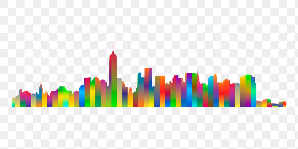 Rainbow cityscape png sticker, architecture illustration on transparent background. Free public domain CC0 image.