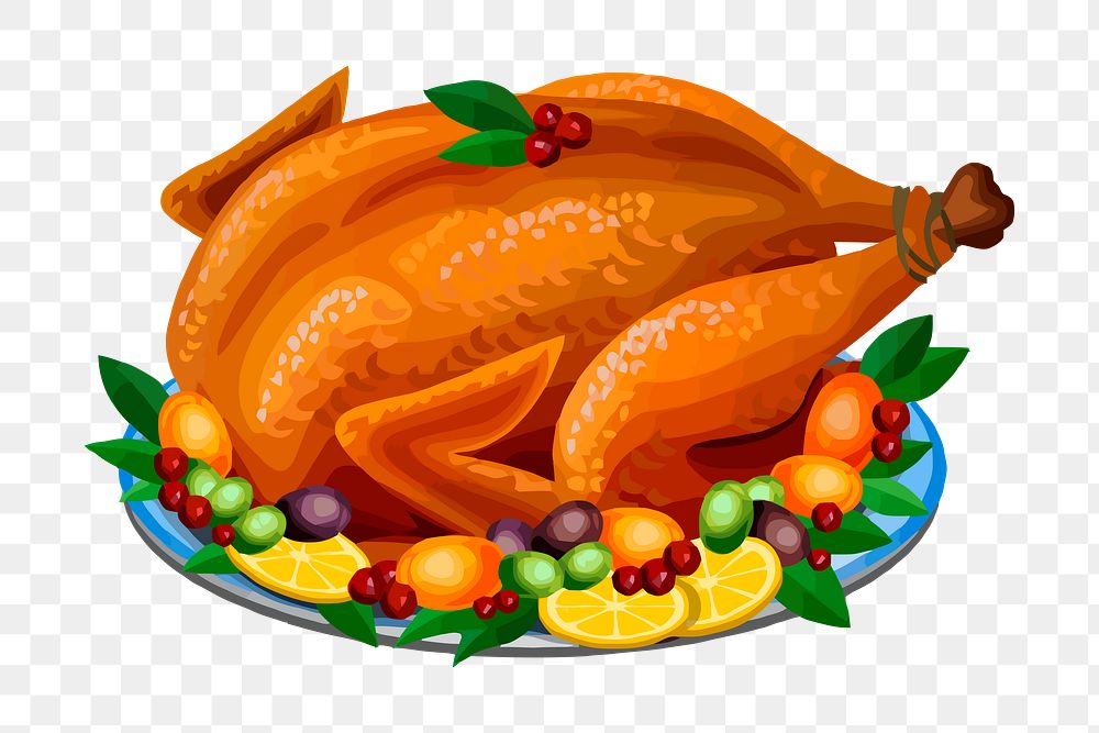 Thanksgiving turkey png sticker, festive food illustration on transparent background. Free public domain CC0 image.
