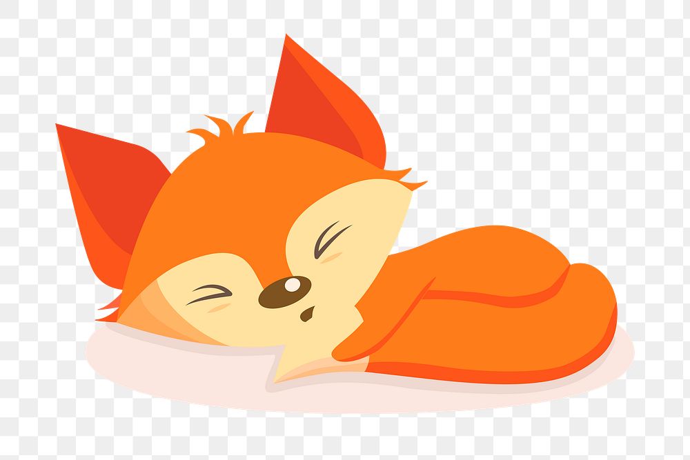 Sleeping fox png sticker, animal cartoon illustration on transparent background. Free public domain CC0 image.