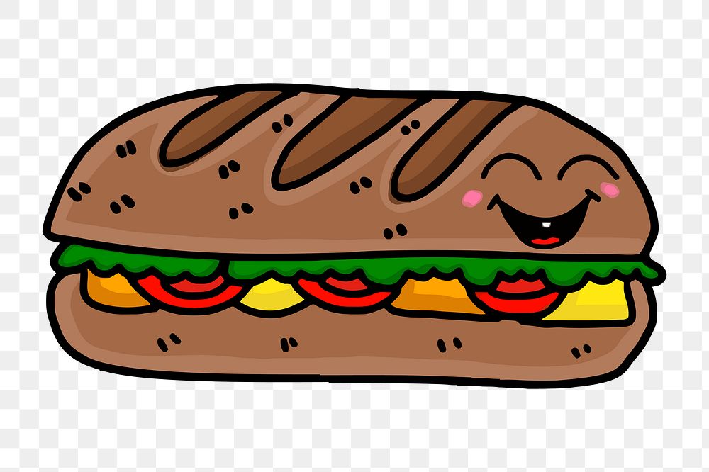 Foot long sandwich png sticker, food cartoon illustration on transparent background. Free public domain CC0 image.