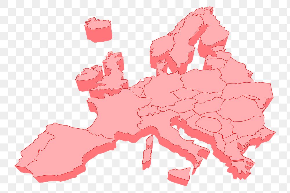 European map png sticker, pink illustration on transparent background. Free public domain CC0 image.