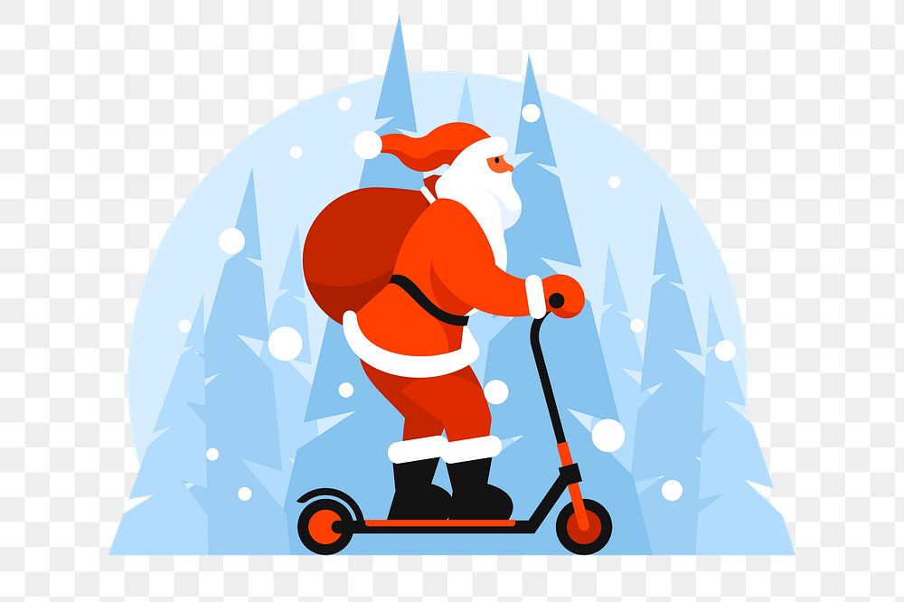 Png Santa on scooter sticker, Christmas illustration on transparent background. Free public domain CC0 image.