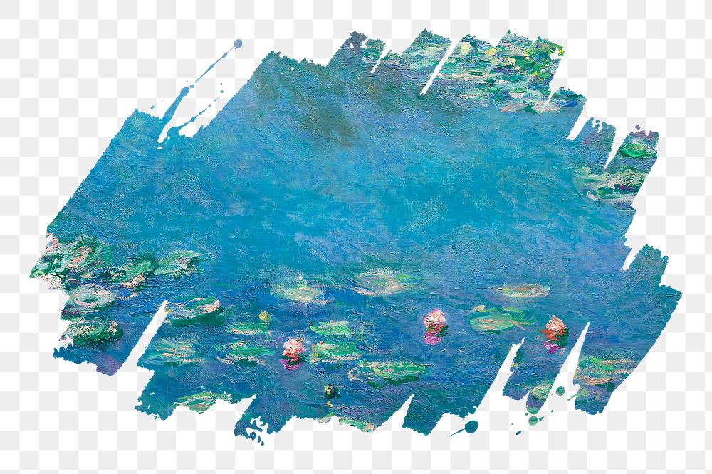 Water Lilies png, brush stroke transition sticker, famous painting by Claude Monet, remixed by rawpixel