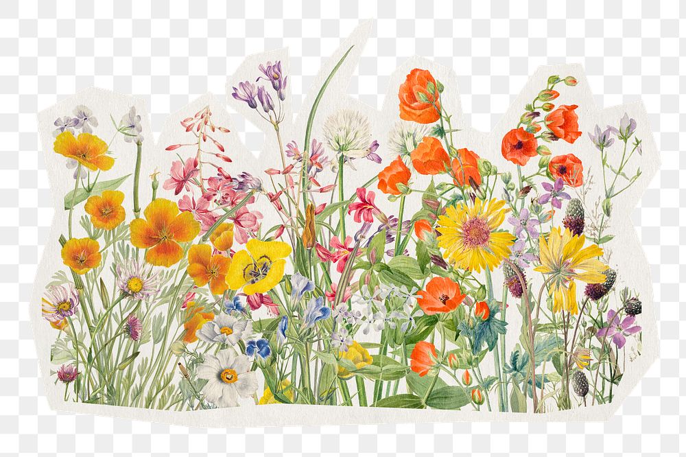 Colorful flower png sticker, garden rough cut paper effect, transparent background