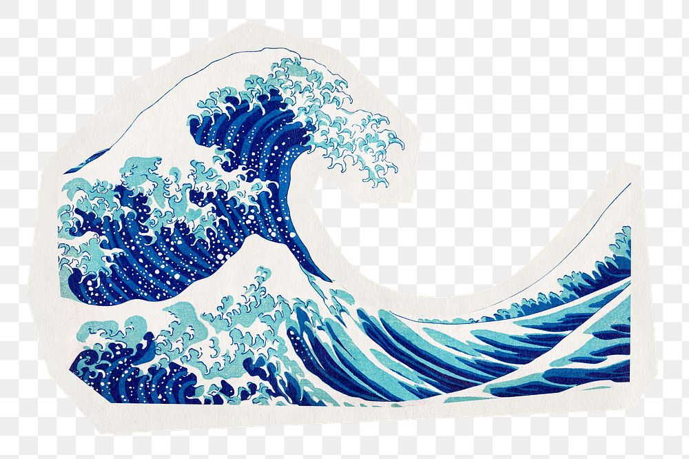 Png Great Wave off Kanagawa sticker, Katsushika Hokusai's painting, rough cut paper effect, transparent background, remixed…