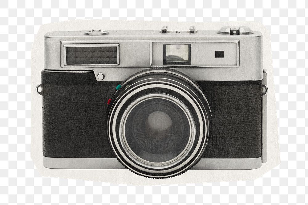 Film camera png sticker, vintage object rough cut paper effect, transparent background