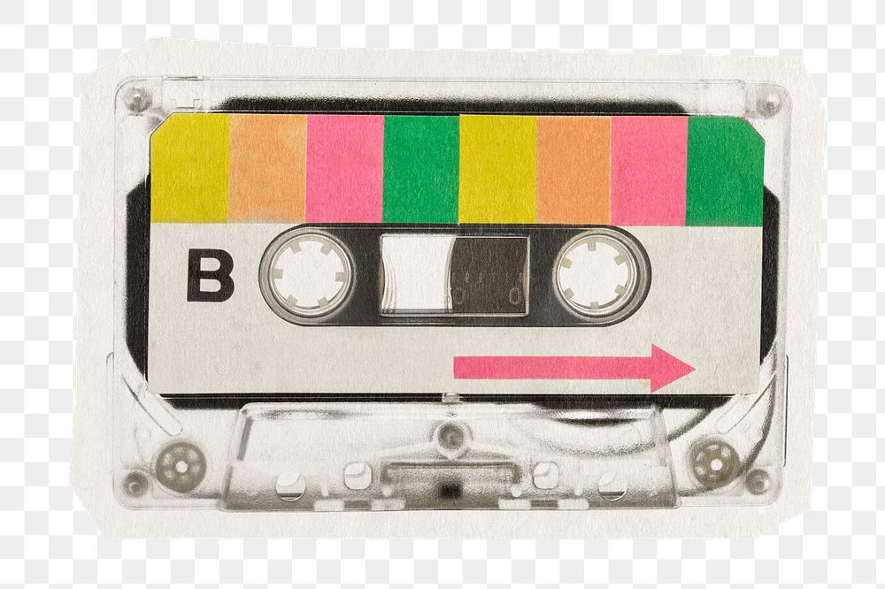 Cassette tape png sticker, vintage object rough cut paper effect, transparent background