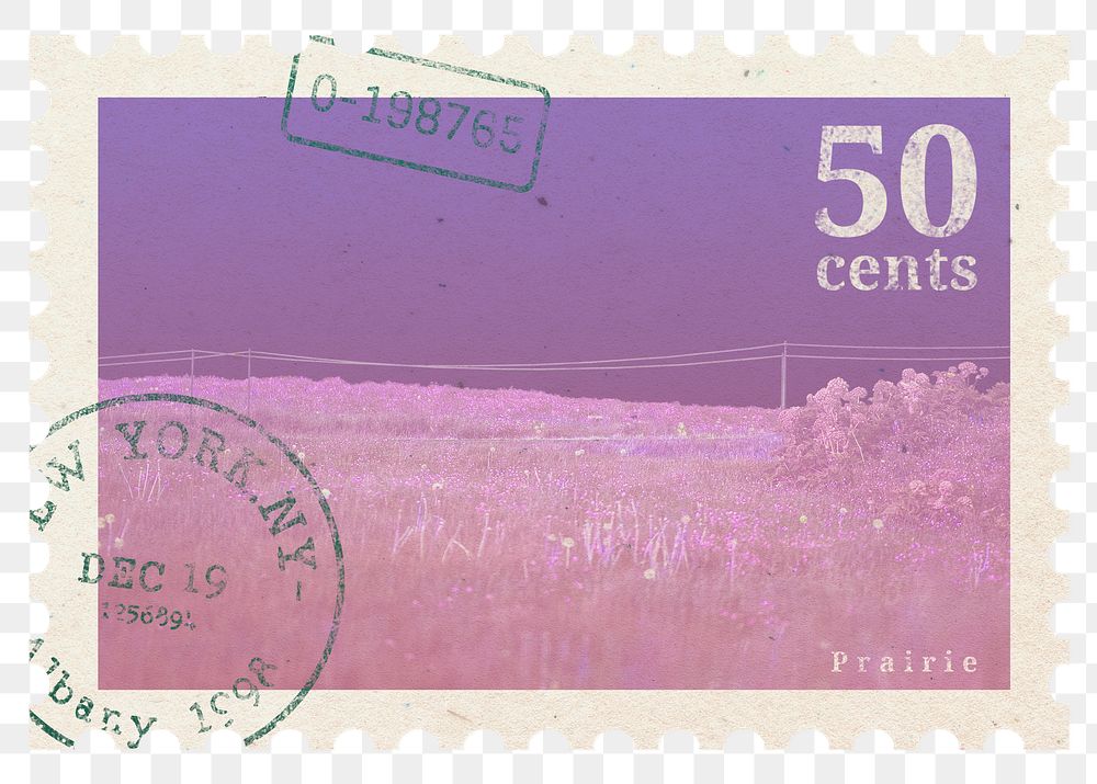 Png pink landscape stamp sticker, transparent background