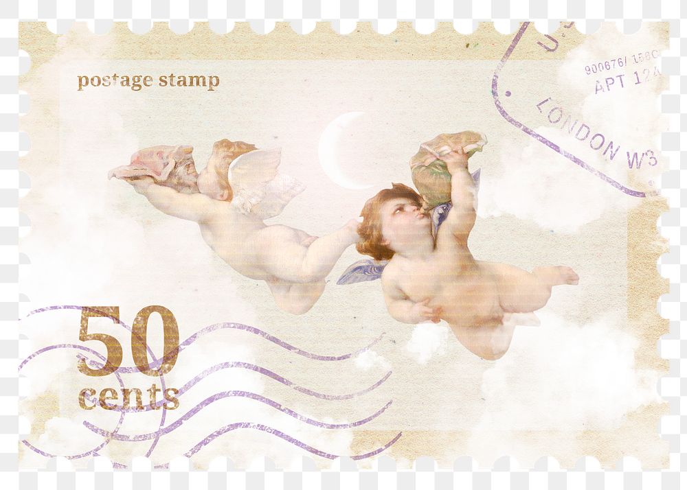 Png cherub & angel stamp sticker, transparent background