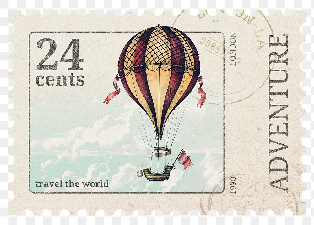 Png balloon adventure stamp sticker, transparent background