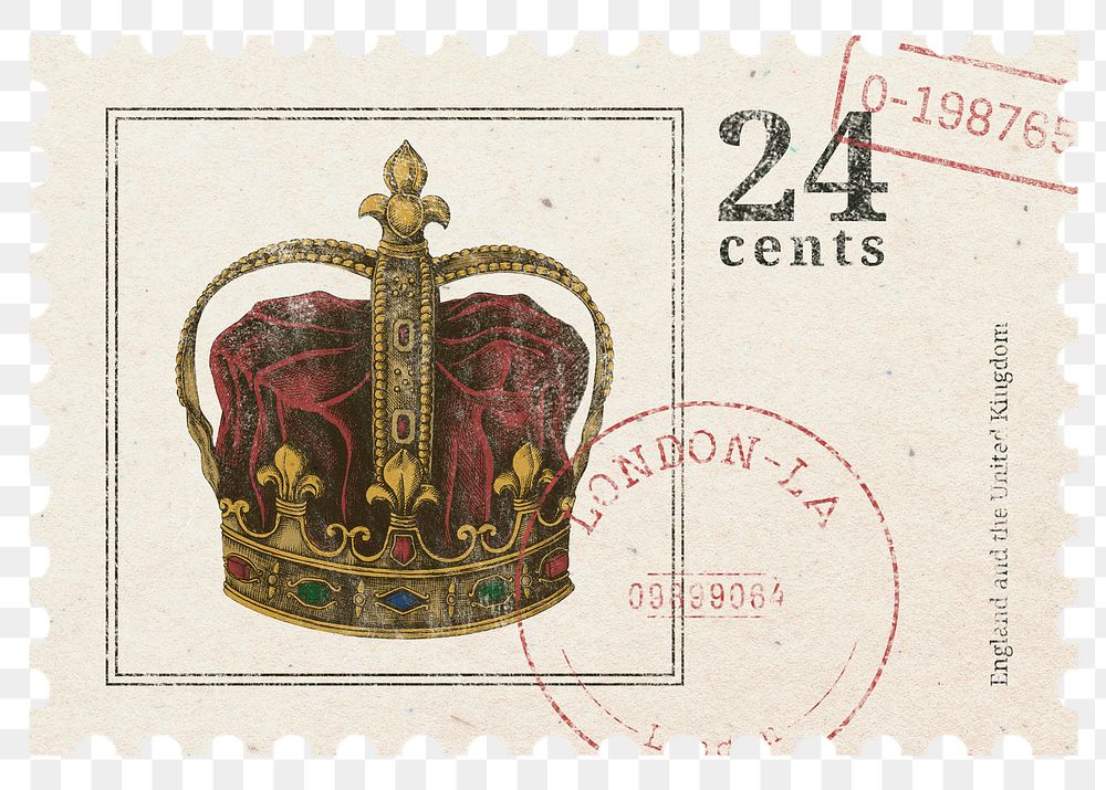 Png vintage crown stamp sticker, transparent background