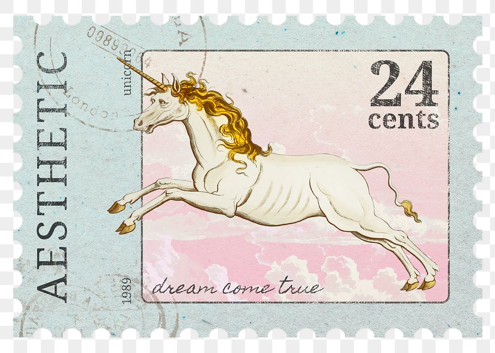 Png unicorn stamp sticker, transparent background