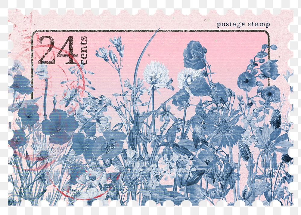 Png wildflower stamp sticker, transparent background