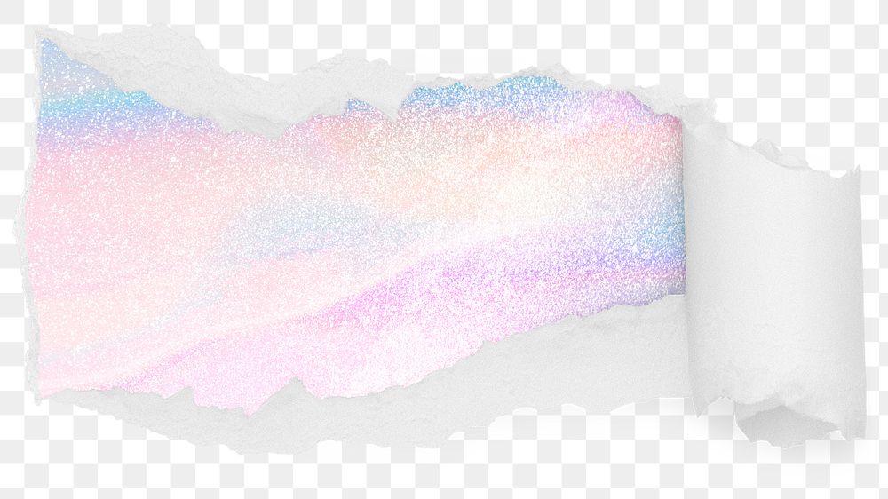 Glittery holographic png ripped paper sticker, pastel graphic reveal on transparent background