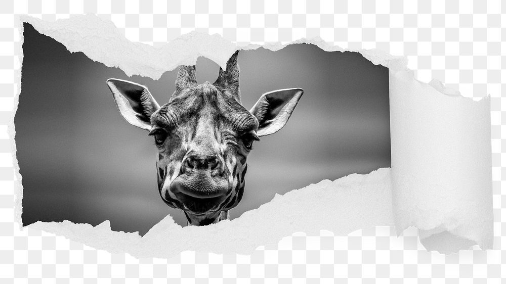 Giraffe png ripped paper sticker, wildlife photo reveal on transparent background