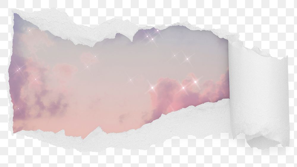 Sparkly evening png sky ripped paper sticker, aesthetic illustration reveal on transparent background