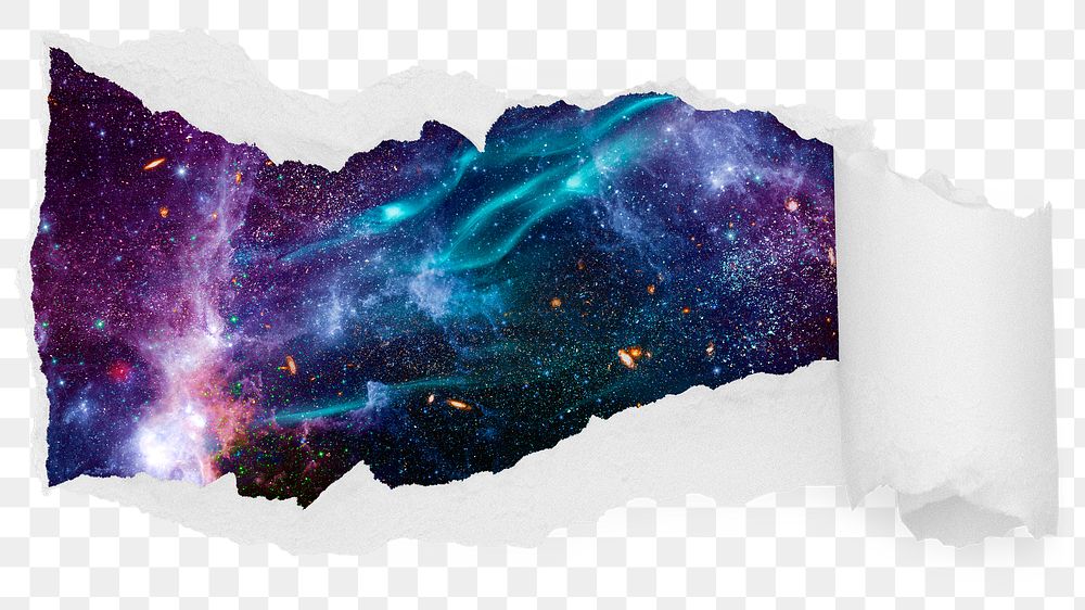 Aesthetic galaxy png ripped paper sticker, space photo reveal on transparent background