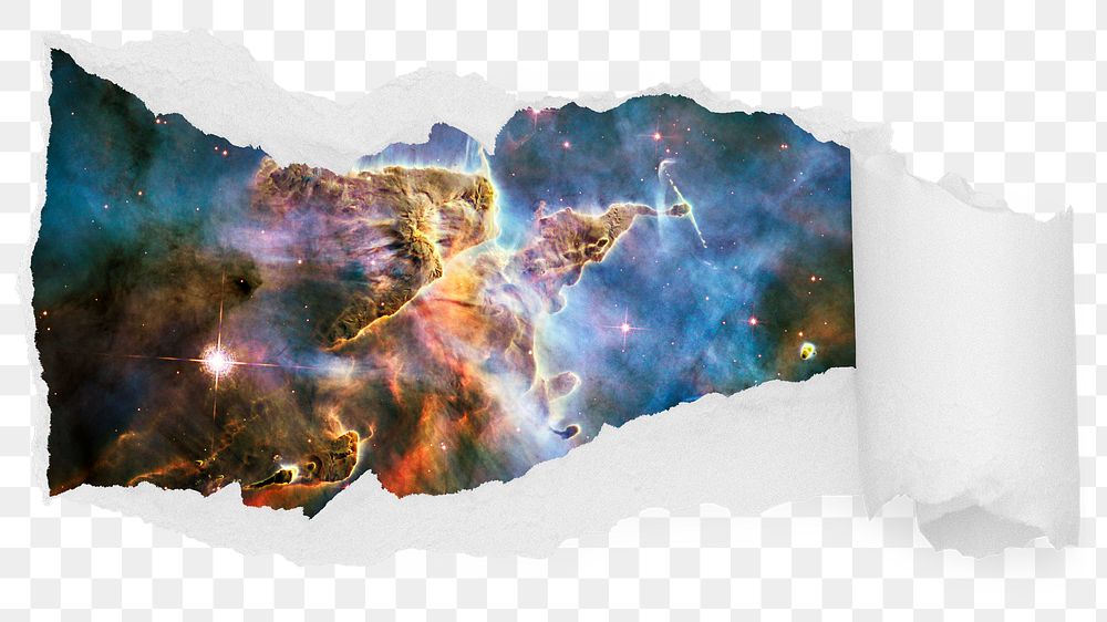 Nebula galaxy png aesthetic ripped paper sticker, space photo reveal on transparent background